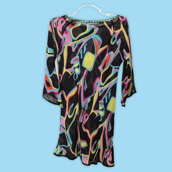 Mod black sheer multicolor retro style dress - Picture 1 of 4